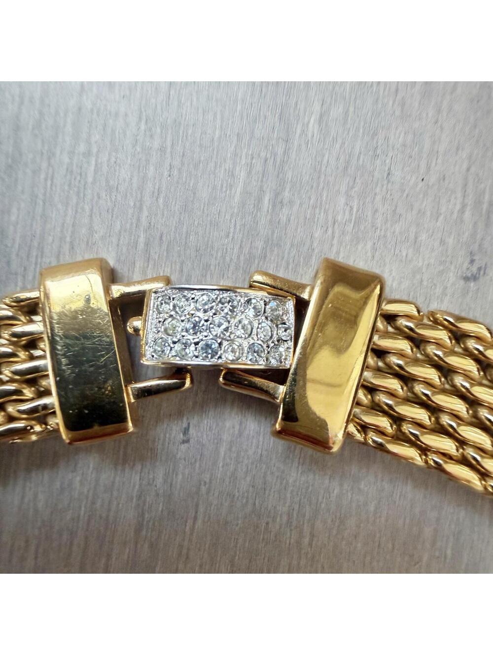 Vintage Gold Tone | Rhinestone Snake Chain Necklace - Picture 5 of 10